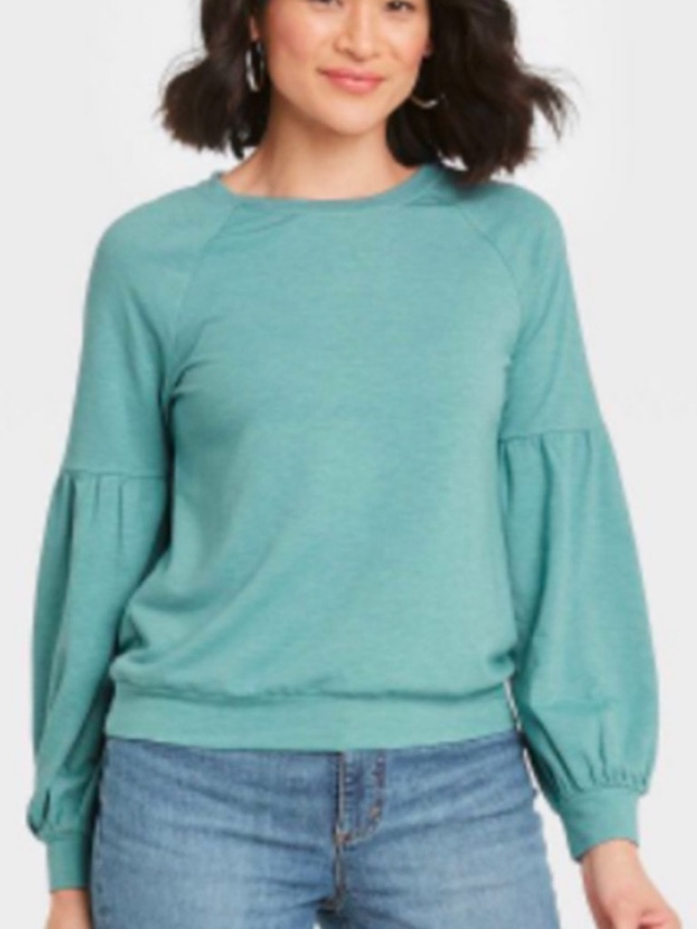 Knox Rose Teal Puff-Sleeve Pullover Sweater NWT Size L
